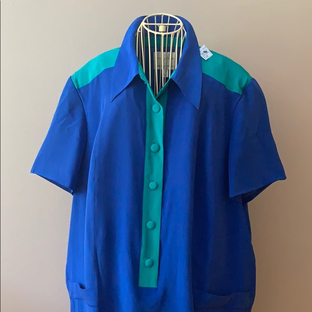 📍FINAL SALE📍Silk colorblock 💙💚Vintage - Picture 2 of 16
